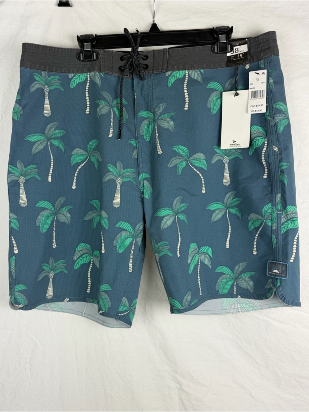 Rip Curl Mirage Board Shorts-Palm Tree Print-Sz 38-Core Series-19" Mid Leg-Blue